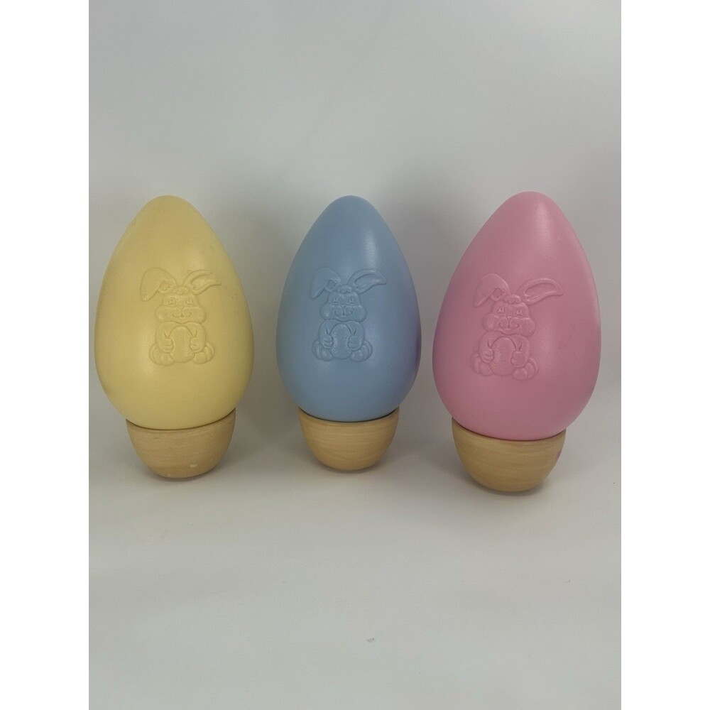 3 Vintage Large Blow Mold Easter Eggs 1998 Grand Venture Embossed Bunny 14" Tall